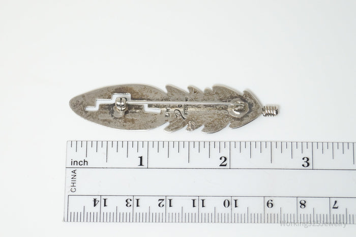 Vtg Native American Navajo Joe Delgarito Feather Sterling Silver Pin
