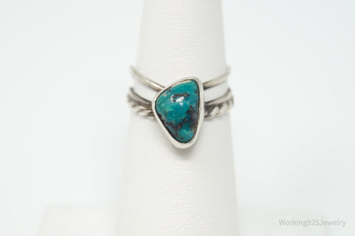 Vtg Native American Turquoise Unsigned Sterling Silver Ring - Sz 5.75