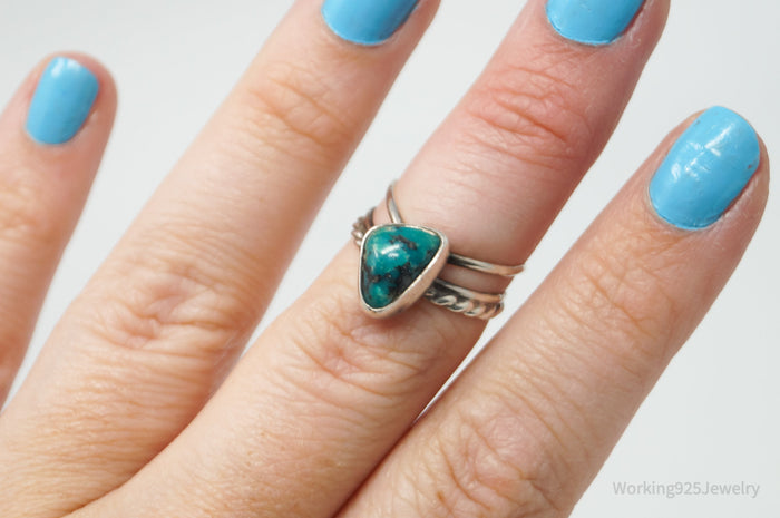 Vtg Native American Turquoise Unsigned Sterling Silver Ring - Sz 5.75