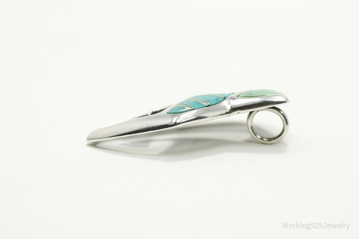 VTG Native Designer Carolyn Pollack Relios Turquoise Inlay Sterling Silver Pendant 1 9/16"