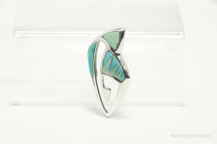 VTG Native Designer Carolyn Pollack Relios Turquoise Inlay Sterling Silver Pendant 1 9/16"