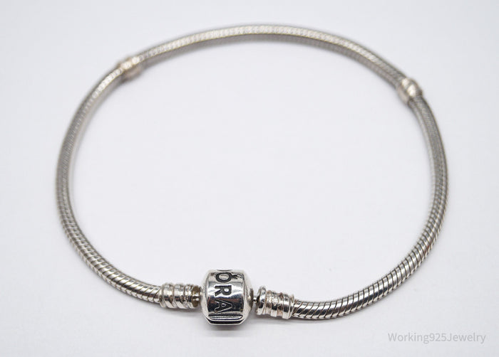 VTG Pandora Iconic Pandora Logo Sterling Silver Clasp Charm Bracelet 8 3/8"