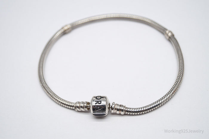 VTG Pandora Iconic Pandora Logo Sterling Silver Clasp Charm Bracelet 8 3/8"