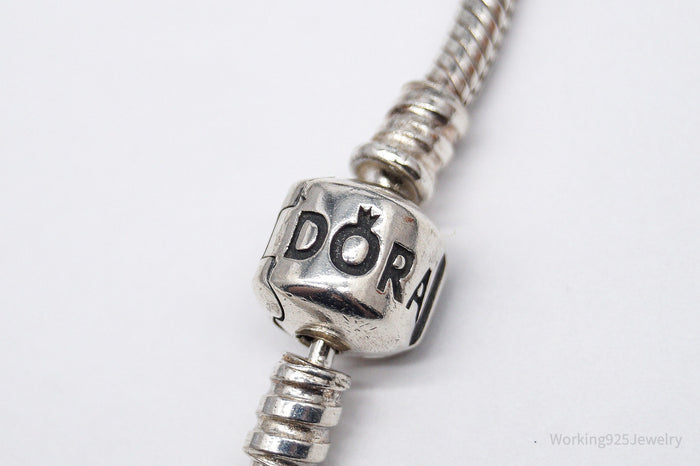 VTG Pandora Iconic Pandora Logo Sterling Silver Clasp Charm Bracelet 8 3/8"
