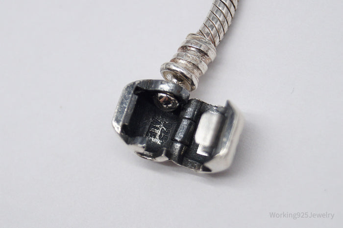 VTG Pandora Iconic Pandora Logo Sterling Silver Clasp Charm Bracelet 8 3/8"