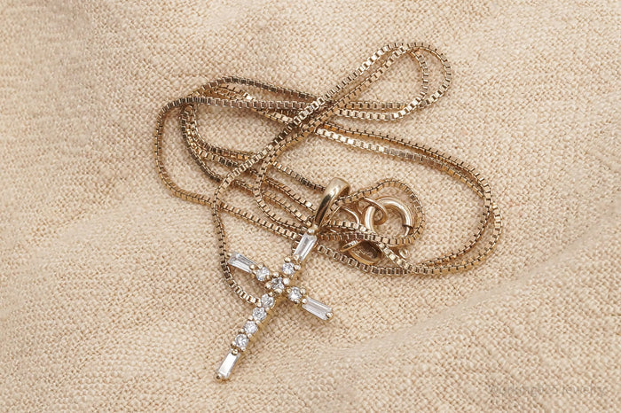 VTG Ross Simons Cubic Zirconia Cross Gold Over Sterling Silver Necklace 18"