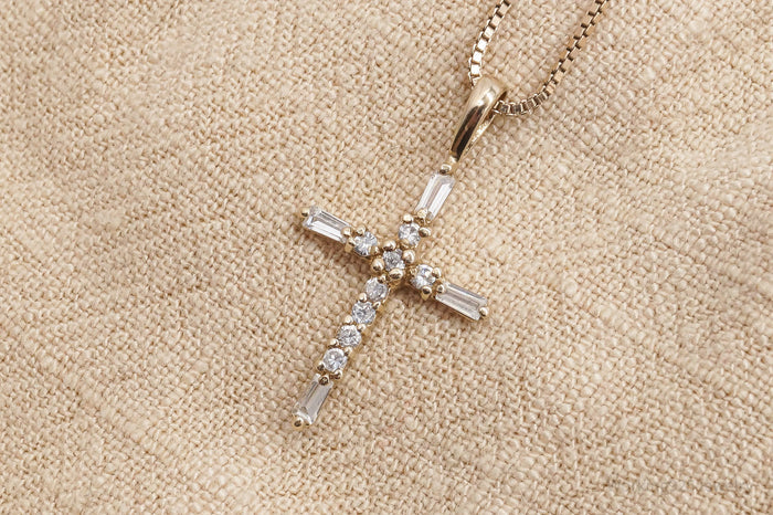 VTG Ross Simons Cubic Zirconia Cross Gold Over Sterling Silver Necklace 18"