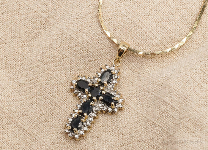 VTG Ross Simons Sapphires Cross Gold Over Sterling Silver Necklace 22"