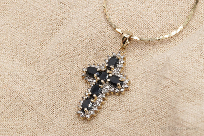 VTG Ross Simons Sapphires Cross Gold Over Sterling Silver Necklace 22"