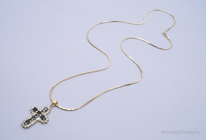 VTG Ross Simons Sapphires Cross Gold Over Sterling Silver Necklace 22"