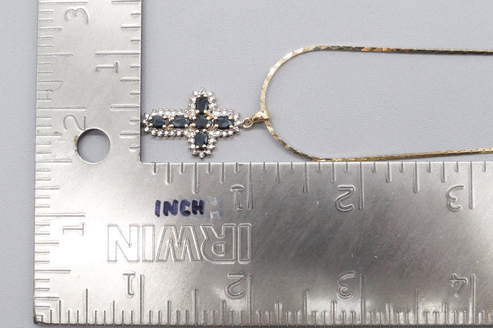 VTG Ross Simons Sapphires Cross Gold Over Sterling Silver Necklace 22"