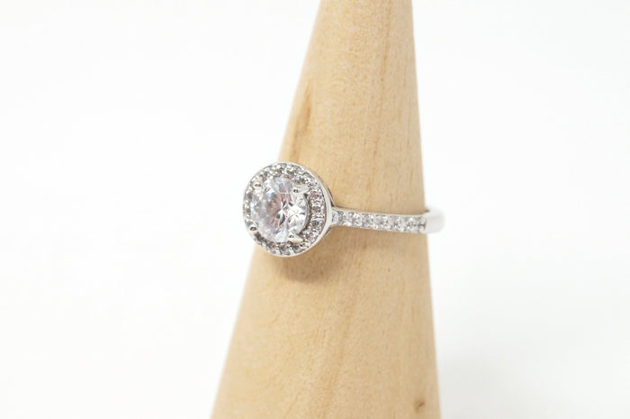 Vtg Sweetheart CZ Stone "Never-ending Love" Sterling Silver Statement Ring Sz 9