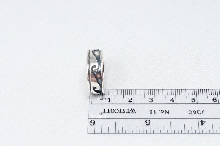 Wonderful Vintage Wave Scroll Oxidized Design Sterling Silver Band Ring Sz 7.5